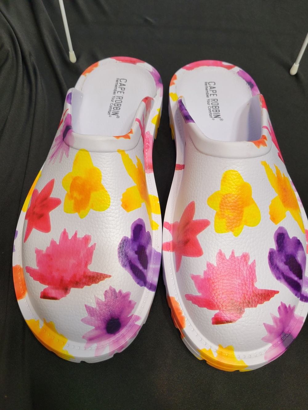 Cape Robbin Floral Slip-On Clogs - White with Yellow, Pink & Purple Flowers